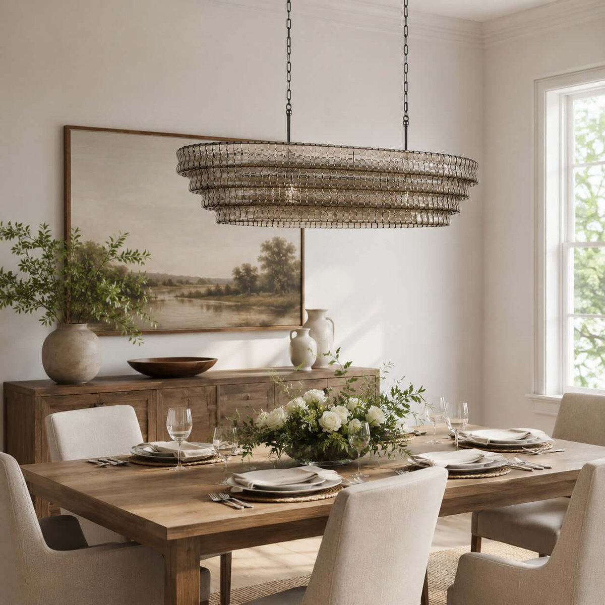 Tiered Textured Glass Chandelier