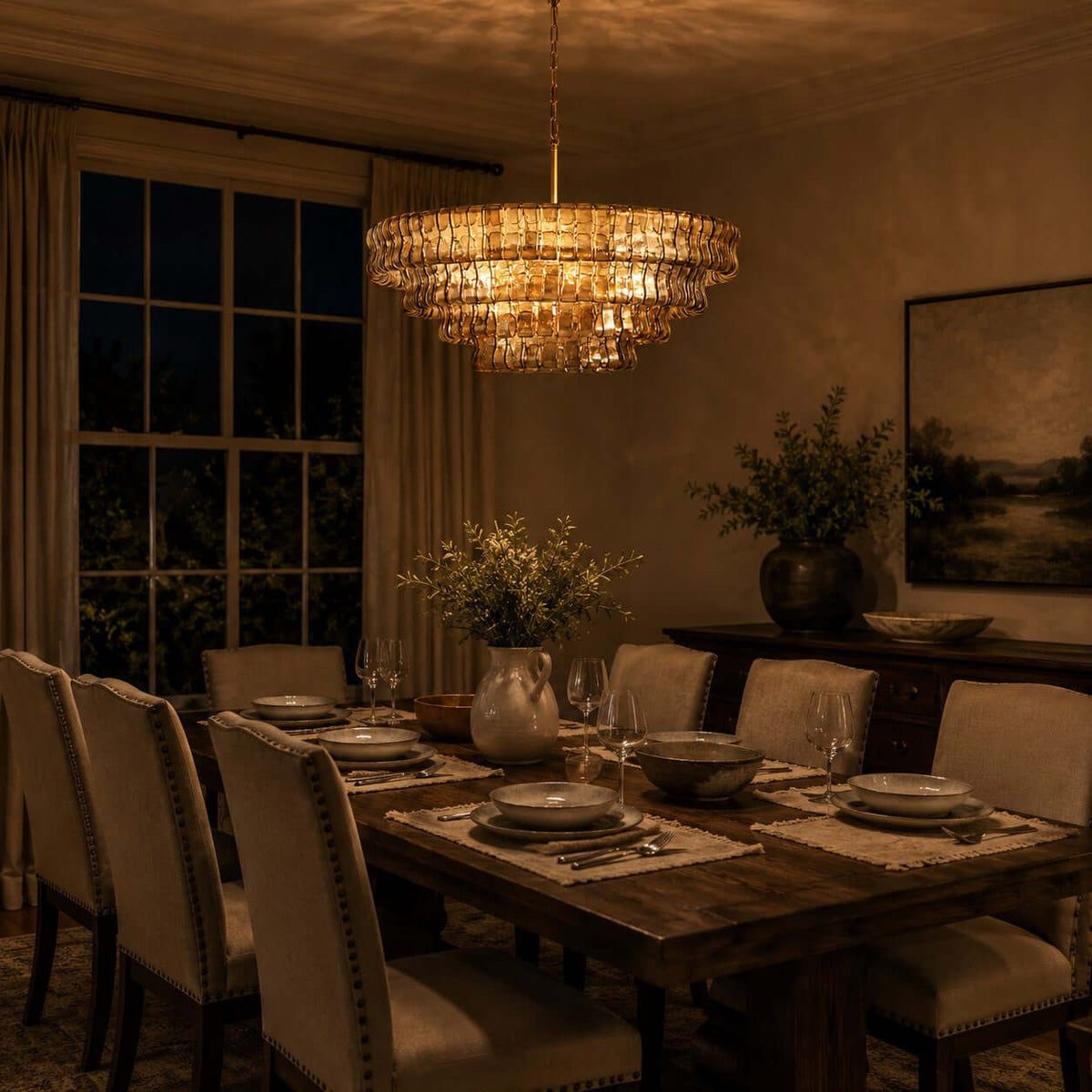 Tiered Textured Glass Chandelier