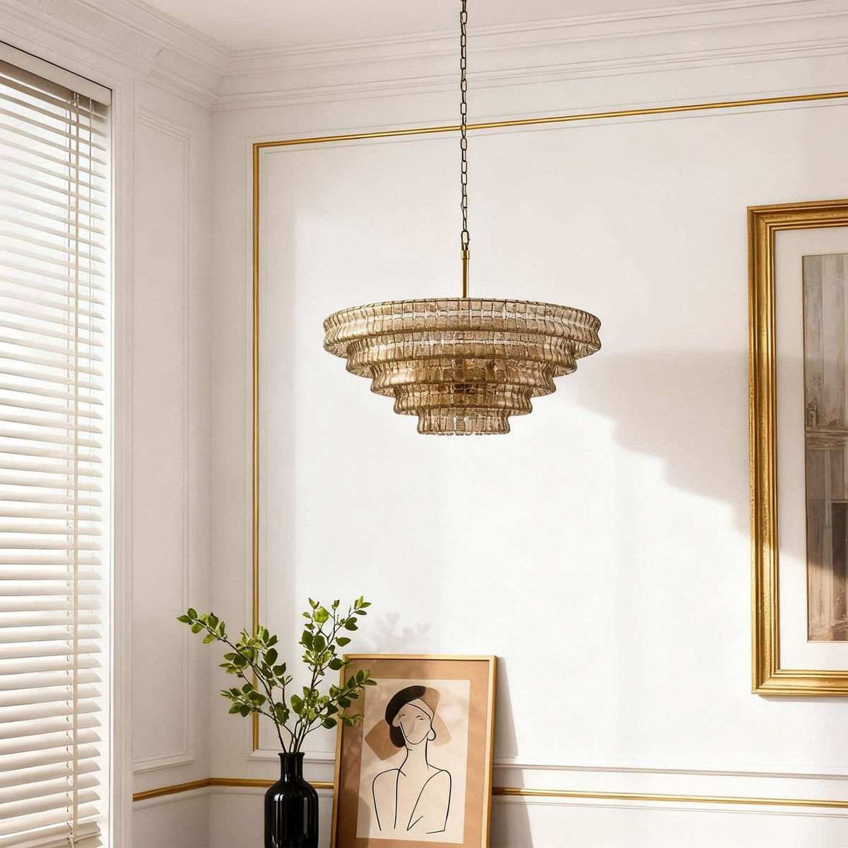 Tiered Textured Glass Chandelier