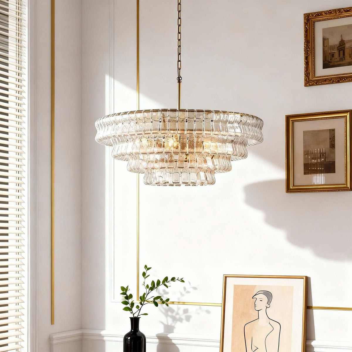 Tiered Textured Glass Chandelier