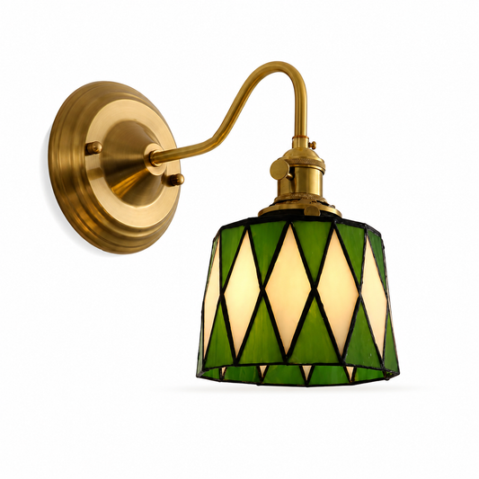 Tiffany-style wall sconce with diamond-pattern glass shade
