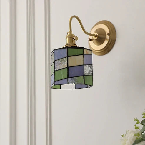 Geometric glass wall lamp with multicoloured panels