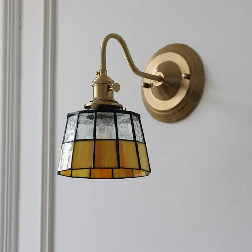 Traditional glass wall lamp with curved arm