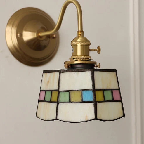Close-up of patterned glass shade