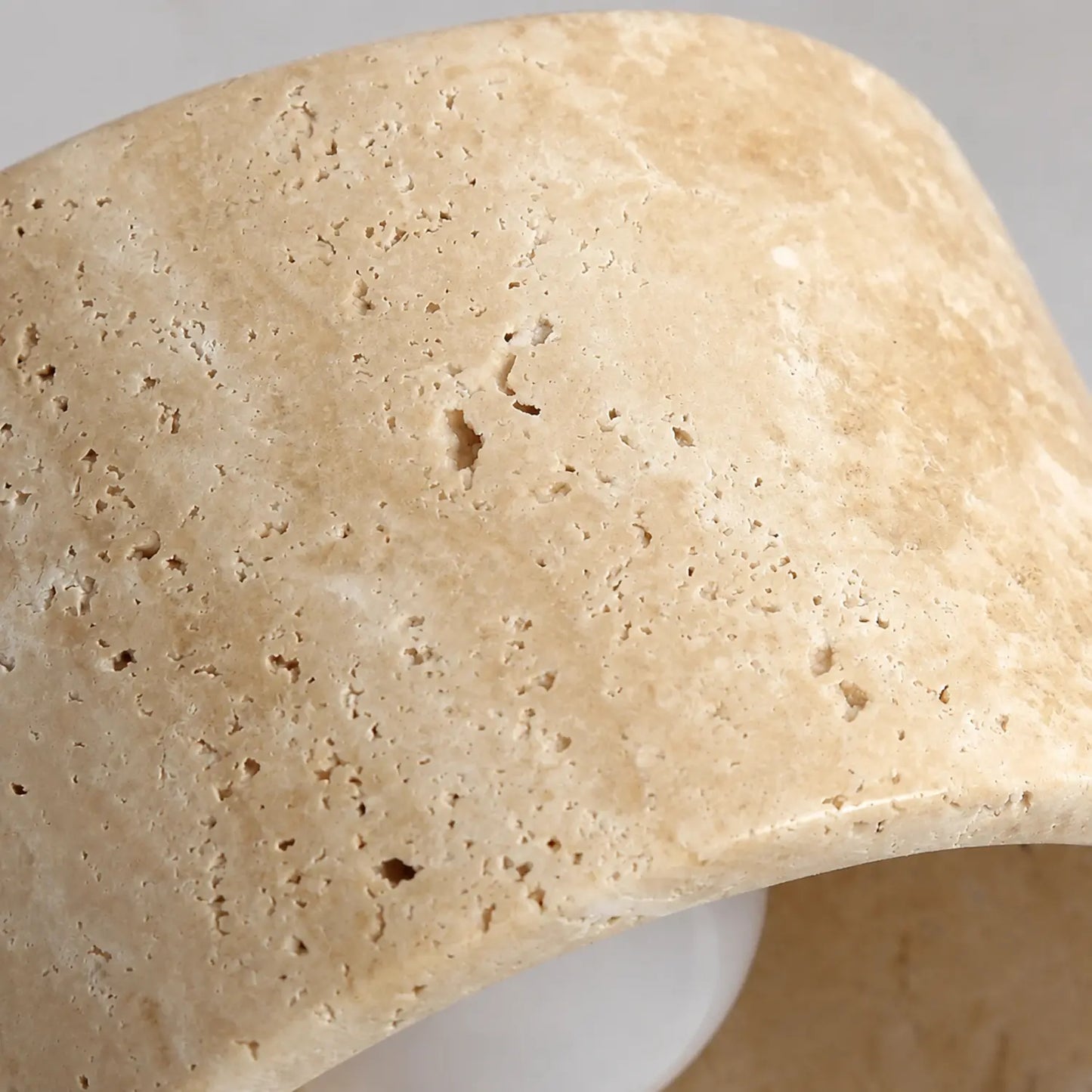 Round Travertine and Wood Flush Mount Ceiling Light