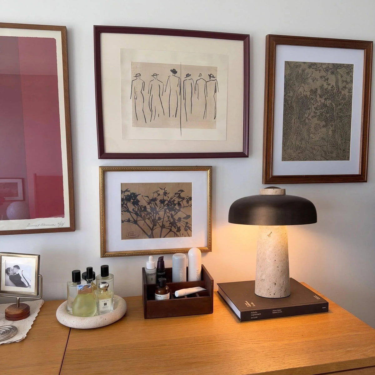 Black dome lamp on a wooden desk