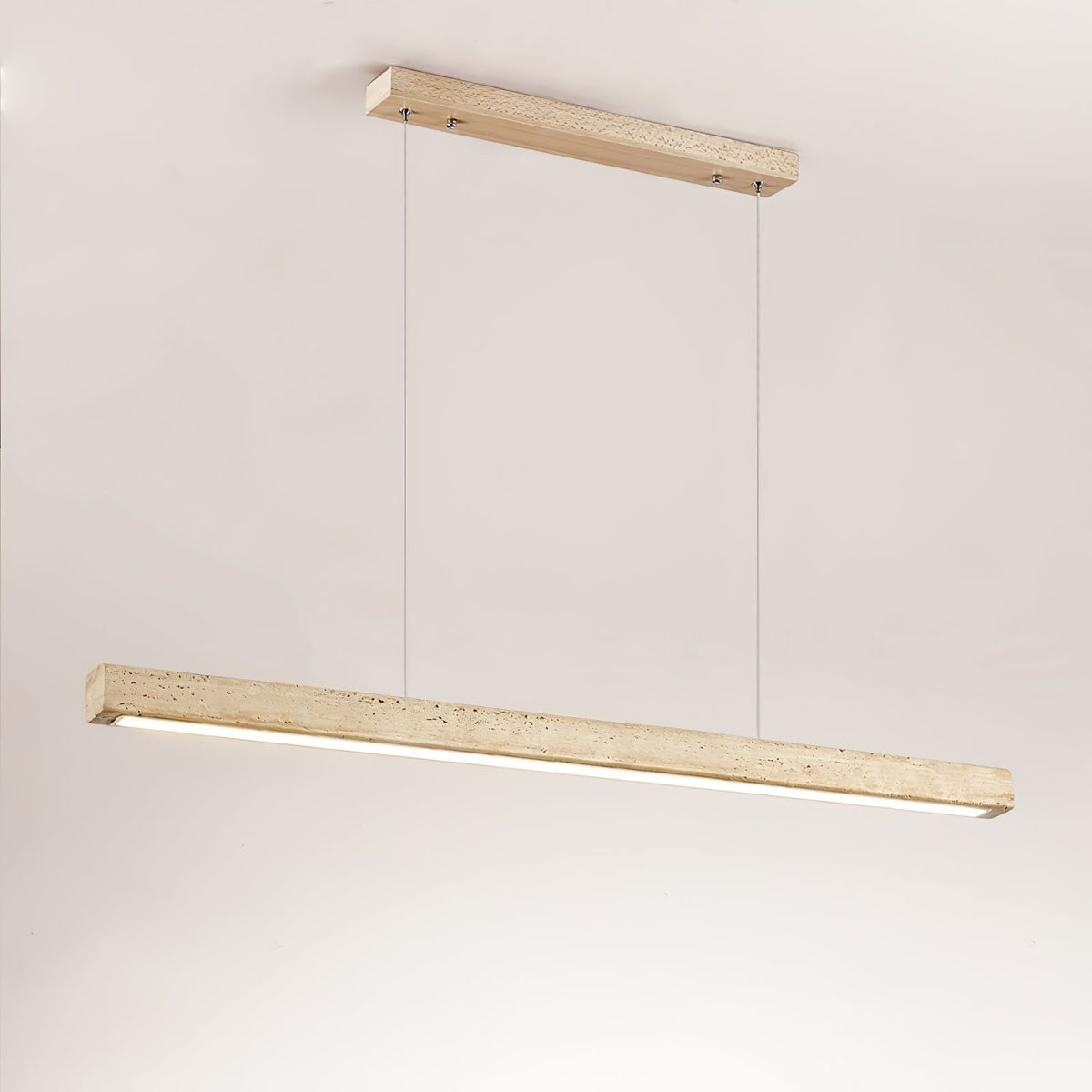 Travertine Linear Pendant Light with Wood Accents