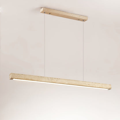 Travertine Linear Pendant Light with Wood Accents