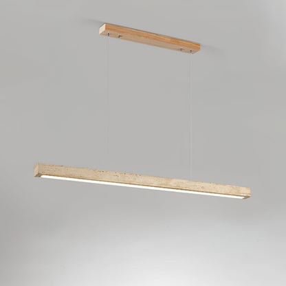 Travertine Linear Pendant Light with Wood Accents