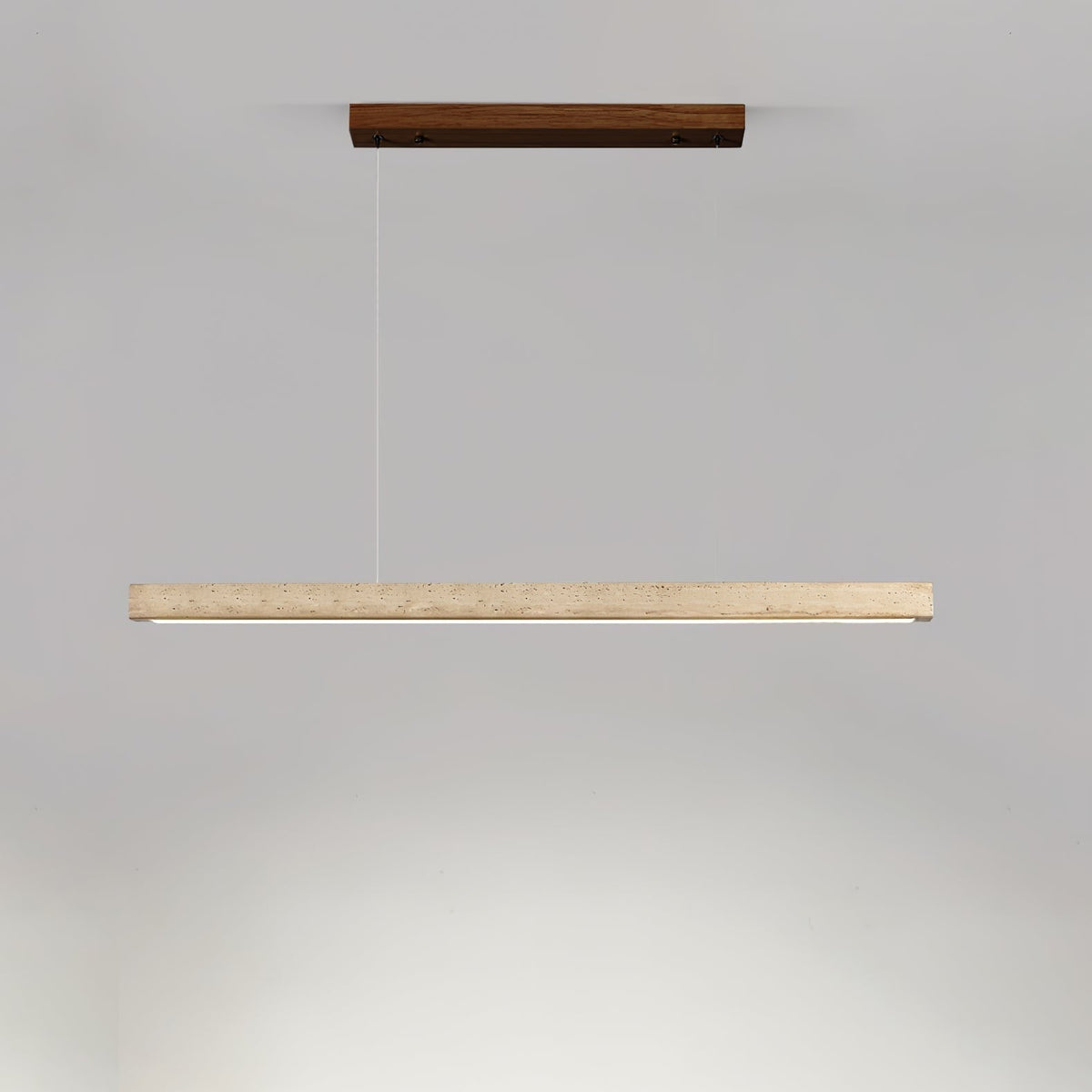 Travertine Linear Pendant Light with Wood Accents