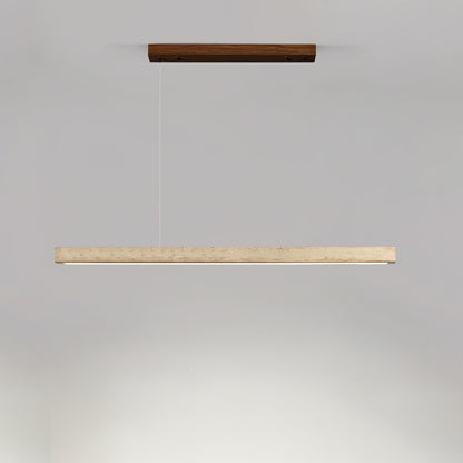 Travertine Linear Pendant Light with Wood Accents