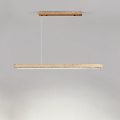 Travertine Linear Pendant Light with Wood Accents