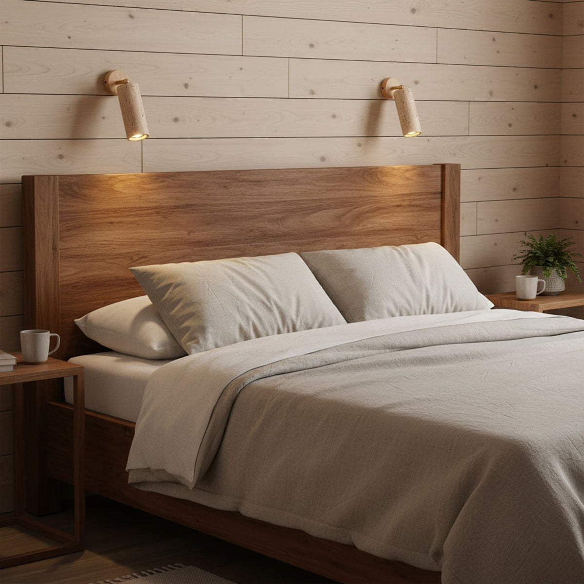 Travertine Reading Wall Light with Wooden Round Base — product view 2