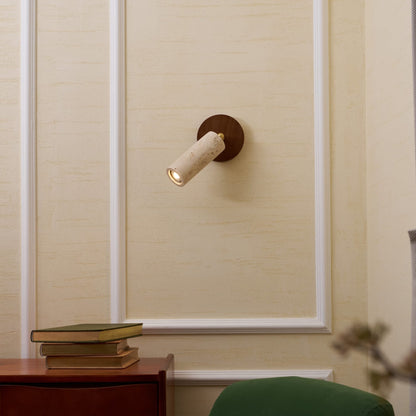 Travertine Reading Wall Light with Wooden Round Base — product view 5