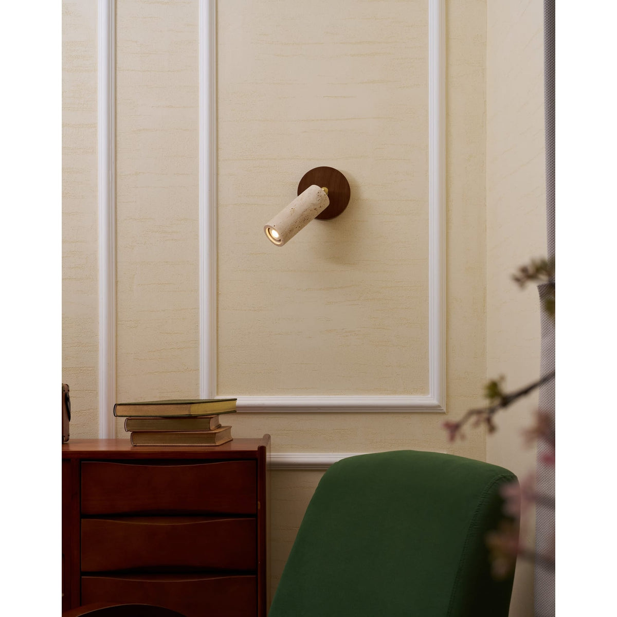 Travertine Reading Wall Light with Wooden Round Base — product view 11