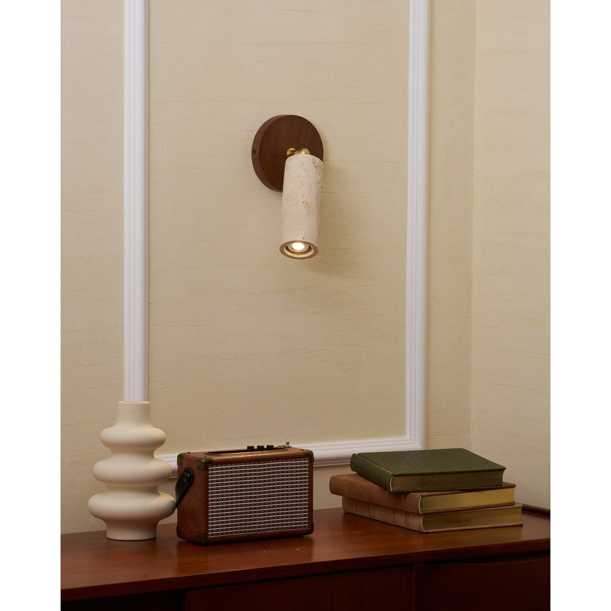 Travertine Reading Wall Light with Wooden Round Base — product view 12