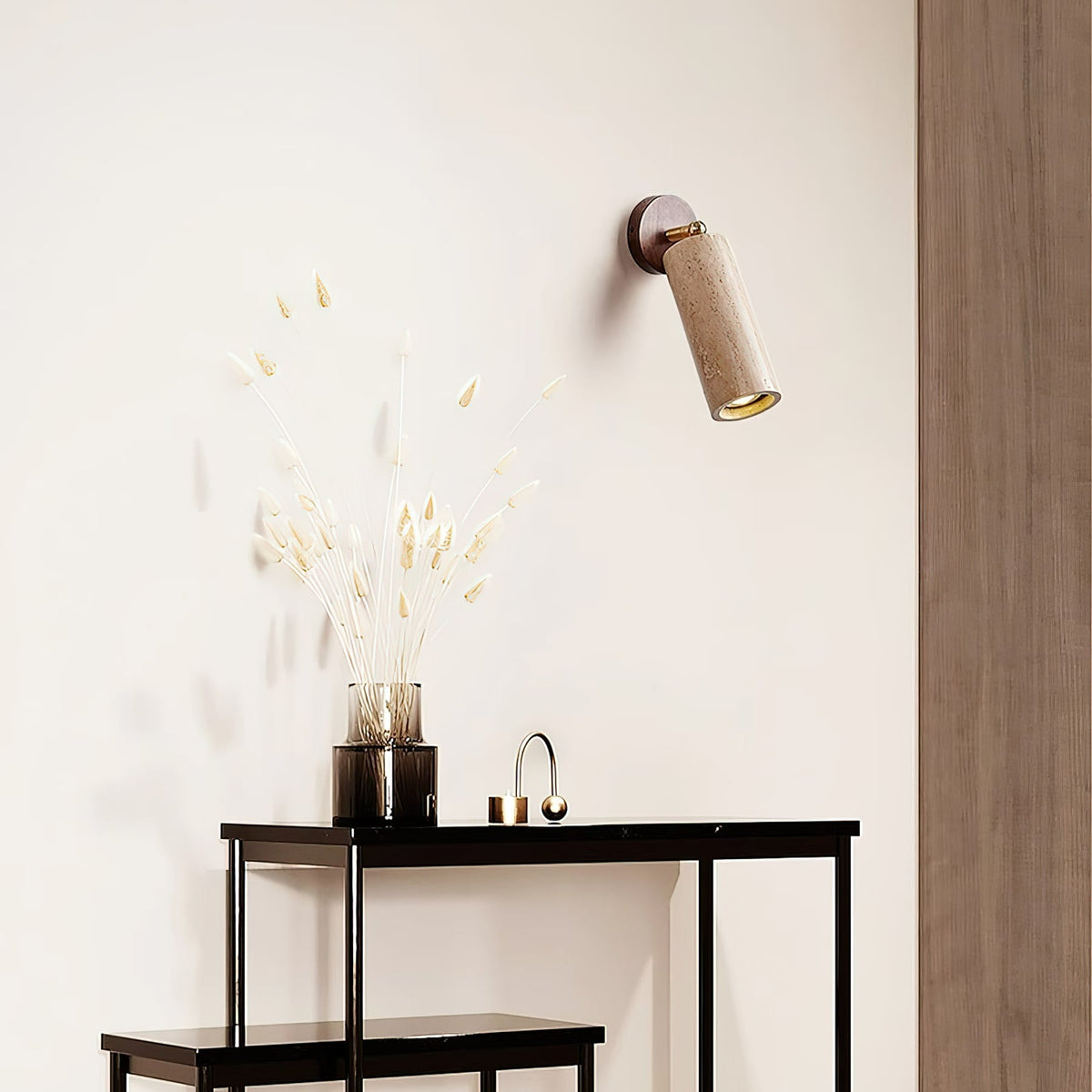 Travertine Reading Wall Light with Wooden Round Base — product view 14