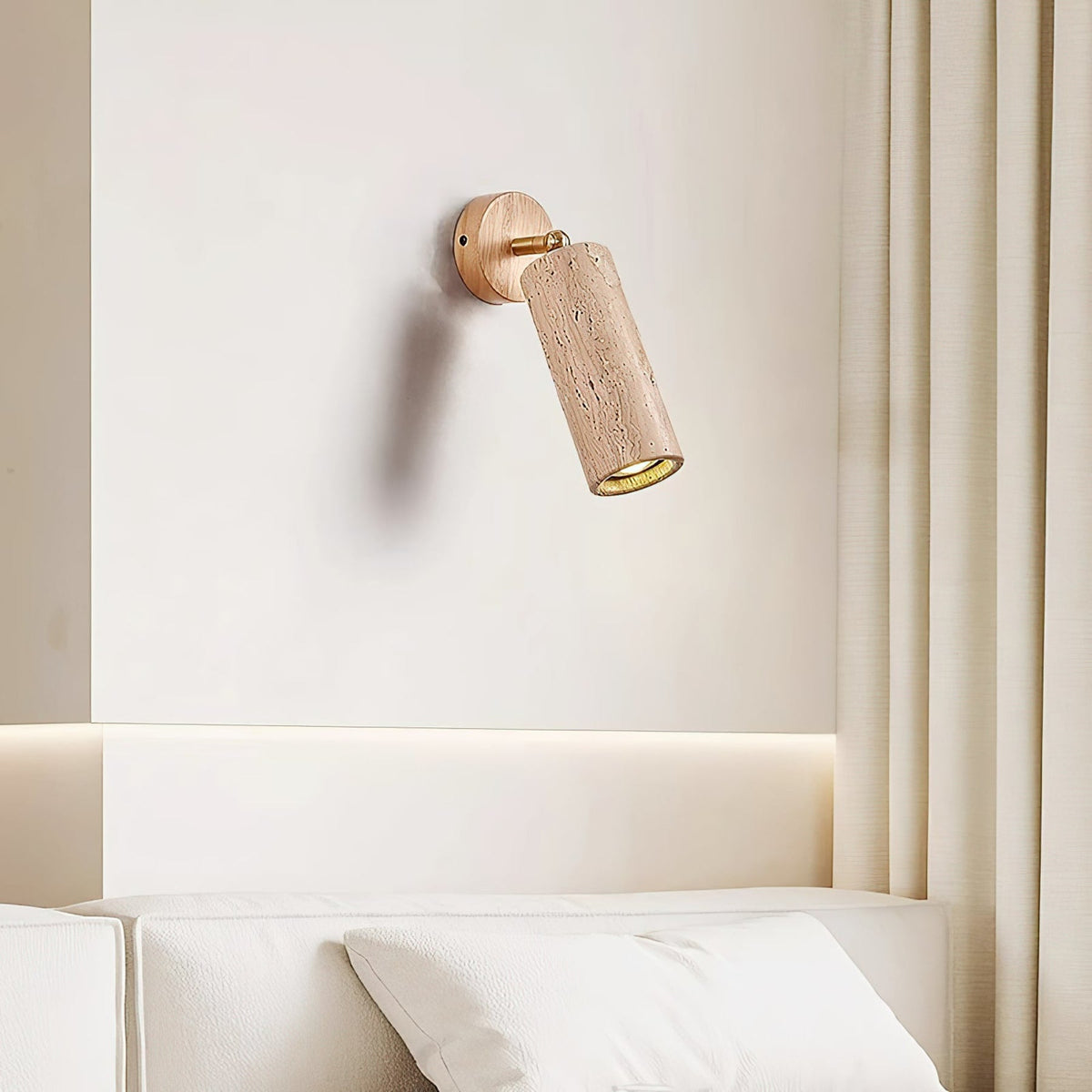 Travertine Reading Wall Light with Wooden Round Base — product view 21