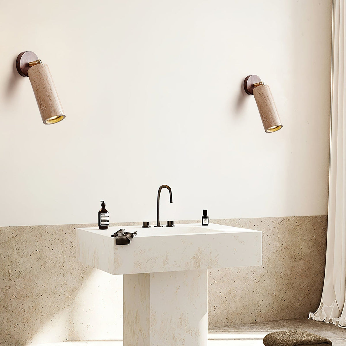Travertine Reading Wall Light with Wooden Round Base — product view 22