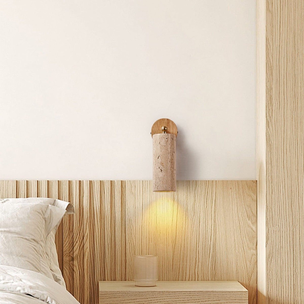 Travertine Reading Wall Light with Wooden Round Base — product view 23