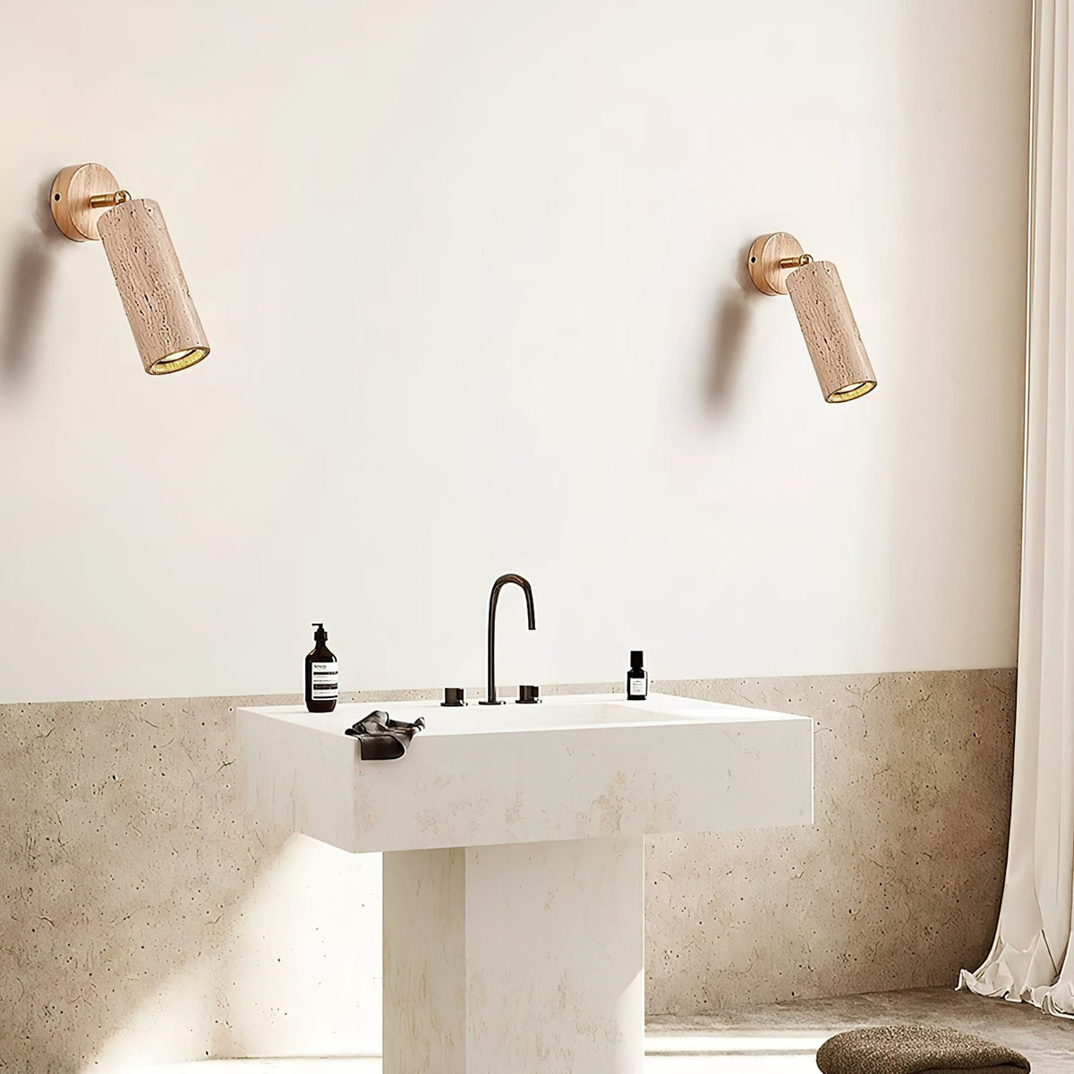 Travertine Reading Wall Light with Wooden Round Base — product view 25