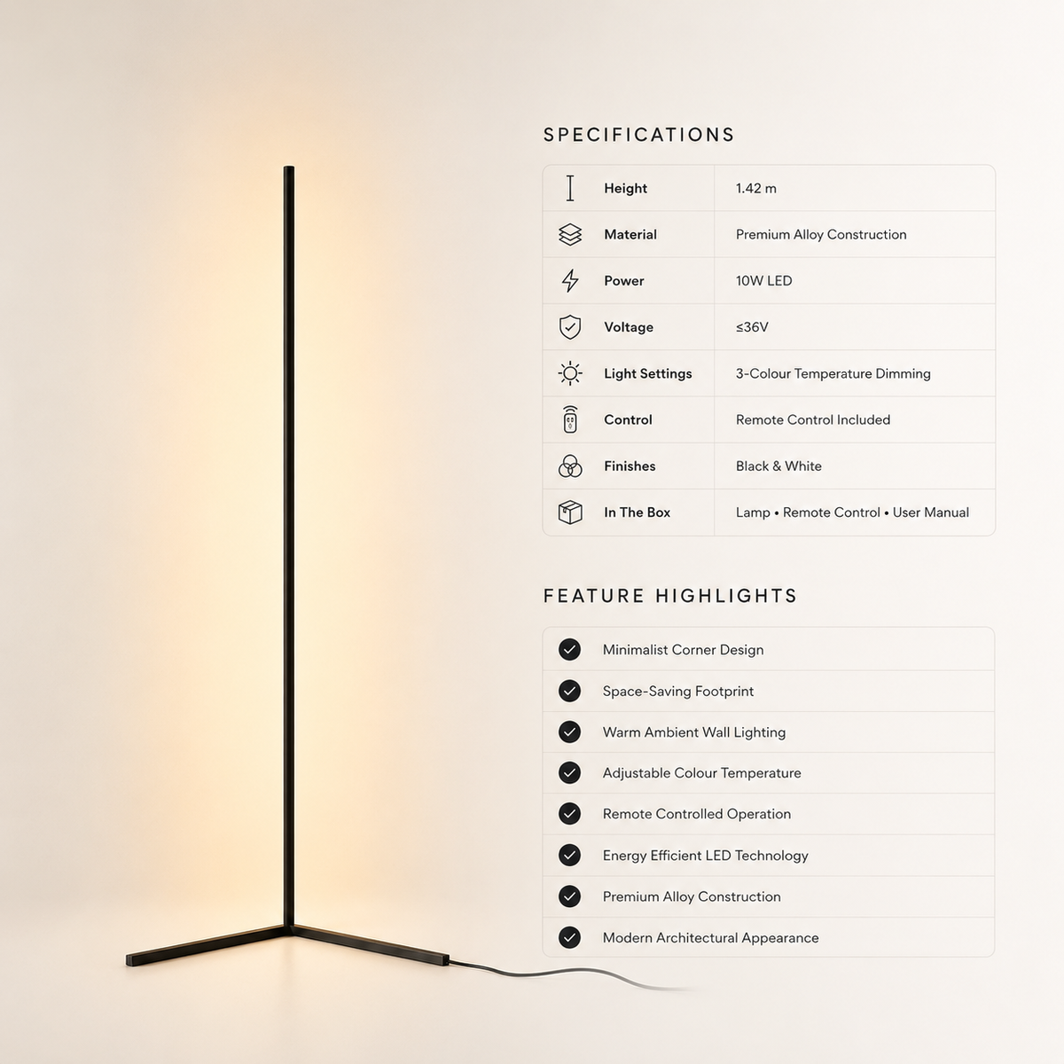 LED floor lamp with three colour temperature settings