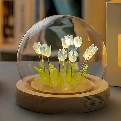 Blue tulip dome night light close-up