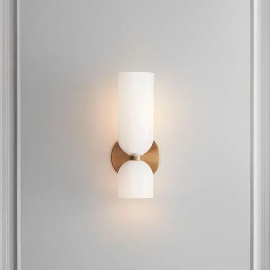 Twin Glass Wall Light with Opposing Cylinder Shades — product view 1