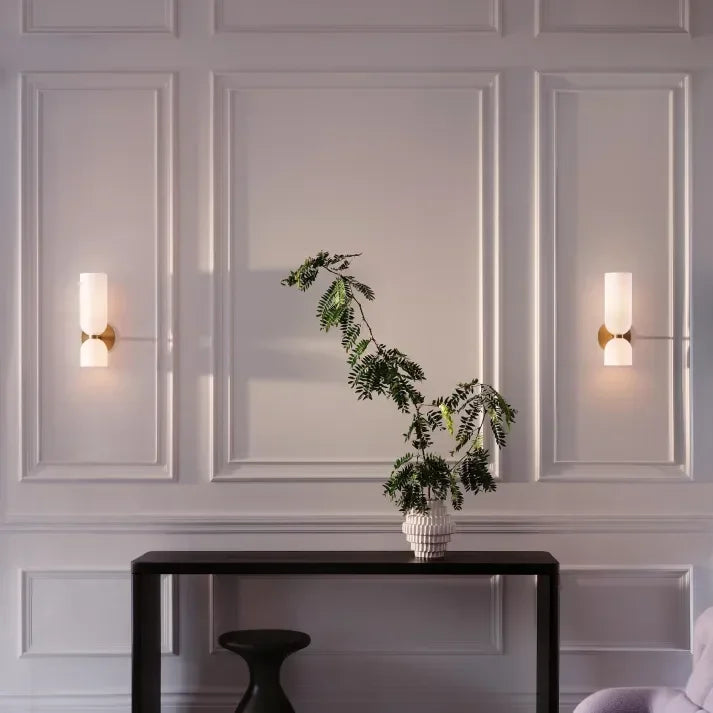 Twin Glass Wall Light with Opposing Cylinder Shades — product view 2