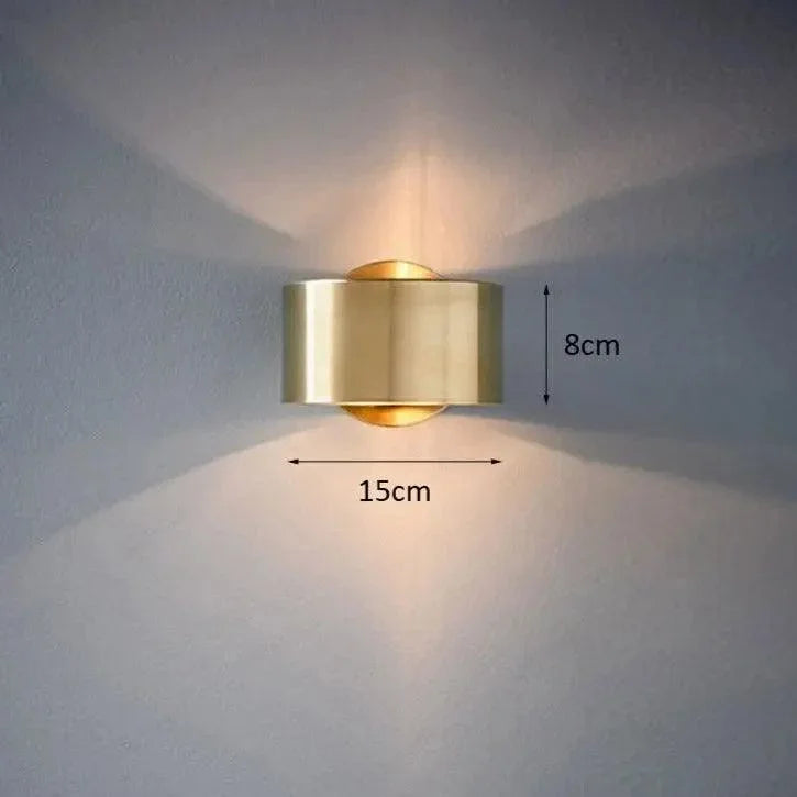 Drum wall light dimension diagram, 15 by 8 cm