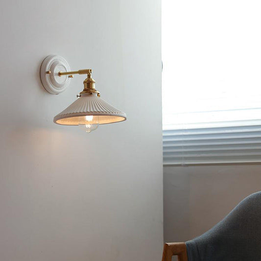 Vintage Ceramic Wall Light with Copper Fittings