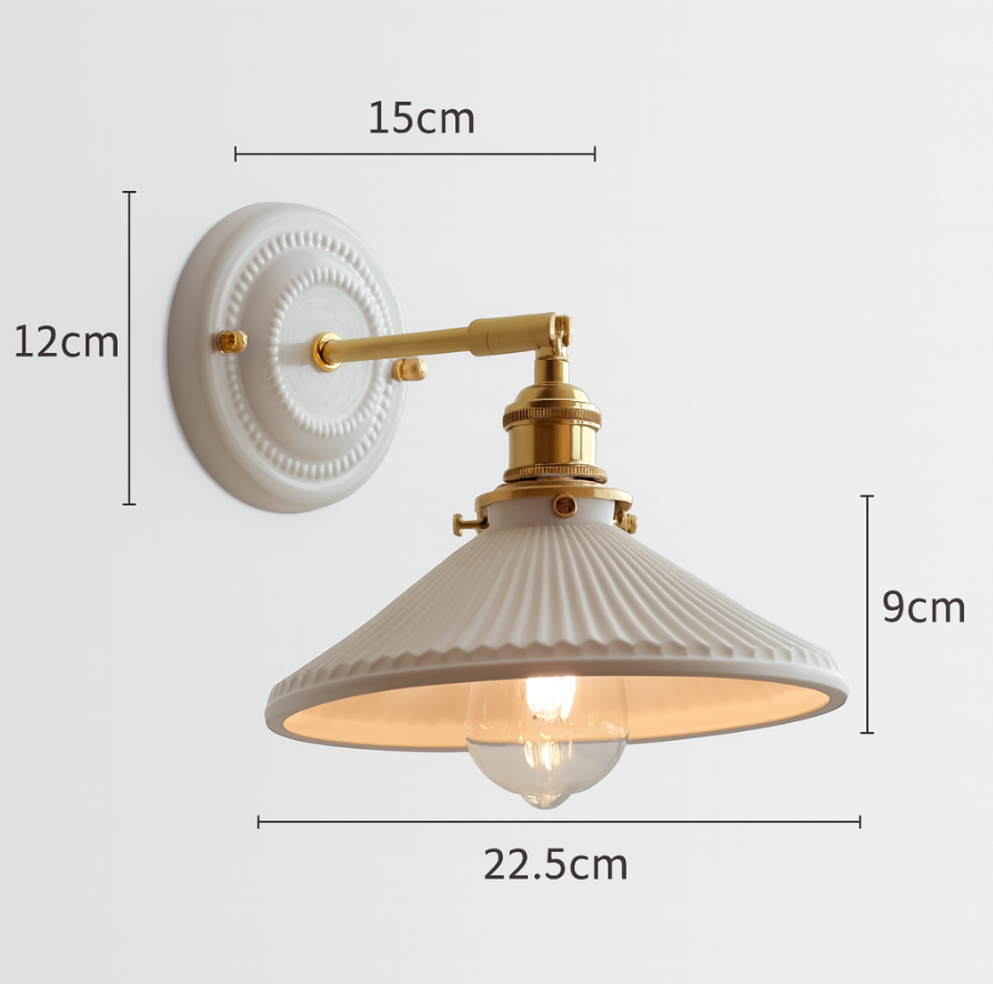 Vintage Ceramic Wall Light with Copper Fittings