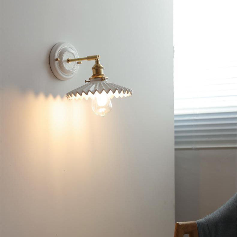 Vintage Ceramic Wall Light with Copper Fittings
