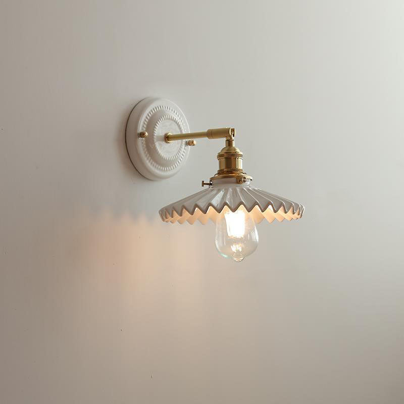 Vintage Ceramic Wall Light with Copper Fittings