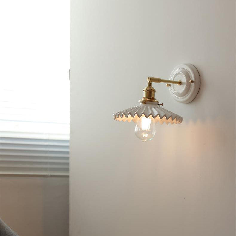 Vintage Ceramic Wall Light with Copper Fittings