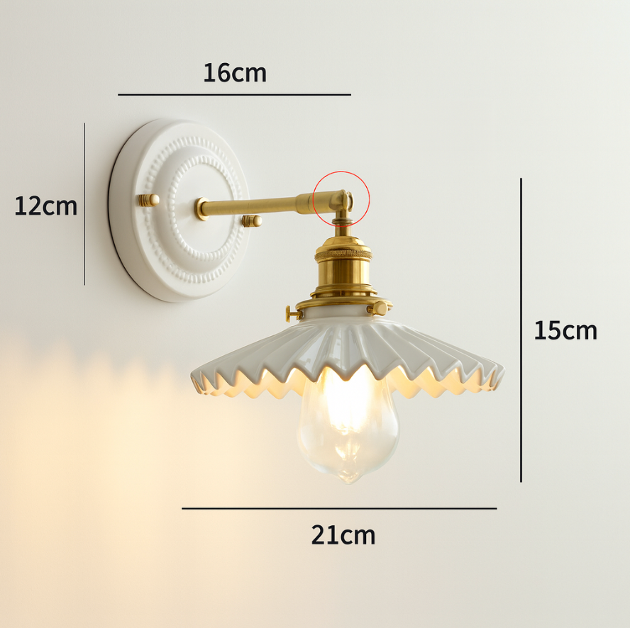 Vintage Ceramic Wall Light with Copper Fittings