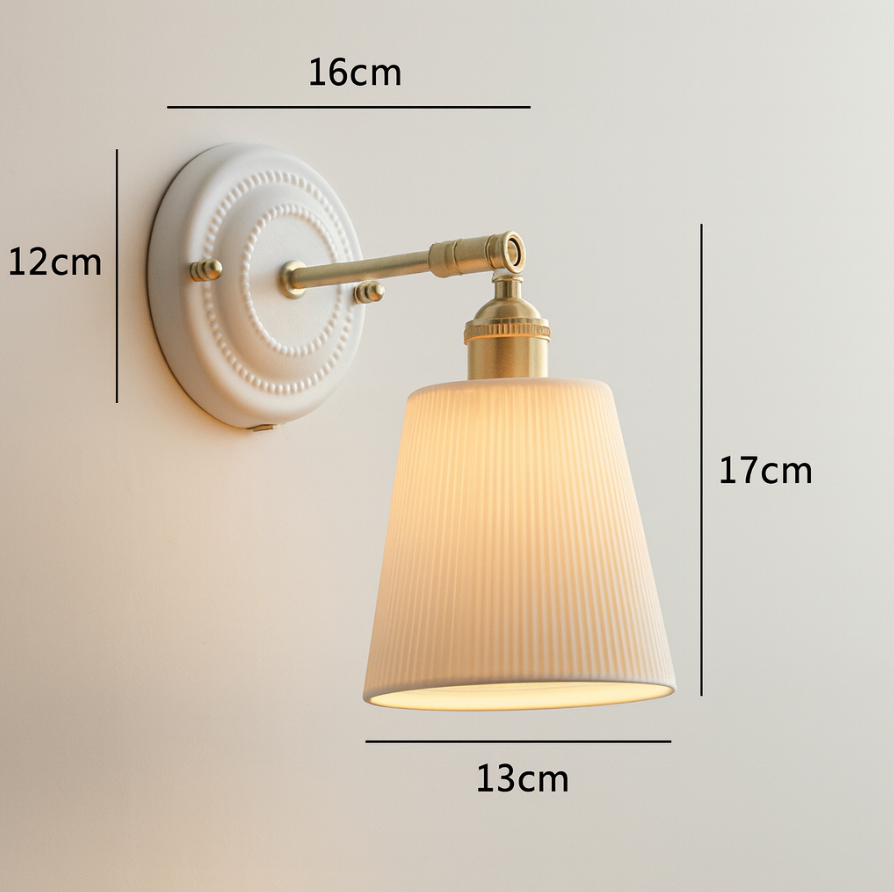 Vintage Ceramic Wall Light with Copper Fittings