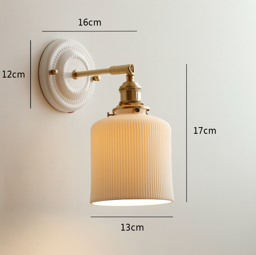 Vintage Ceramic Wall Light with Copper Fittings