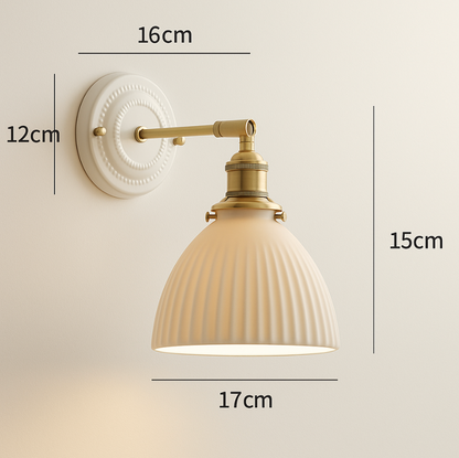 Vintage Ceramic Wall Light with Copper Fittings