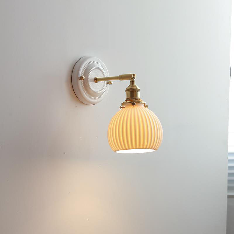Vintage Ceramic Wall Light with Copper Fittings