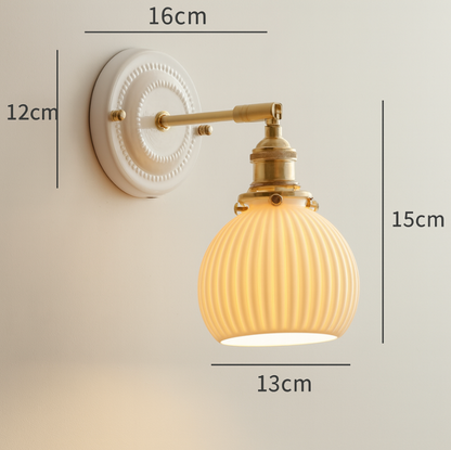 Vintage Ceramic Wall Light with Copper Fittings