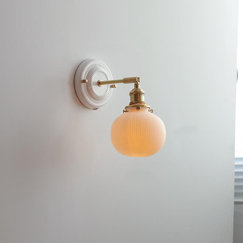 Vintage Ceramic Wall Light with Copper Fittings
