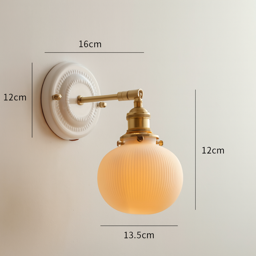 Vintage Ceramic Wall Light with Copper Fittings