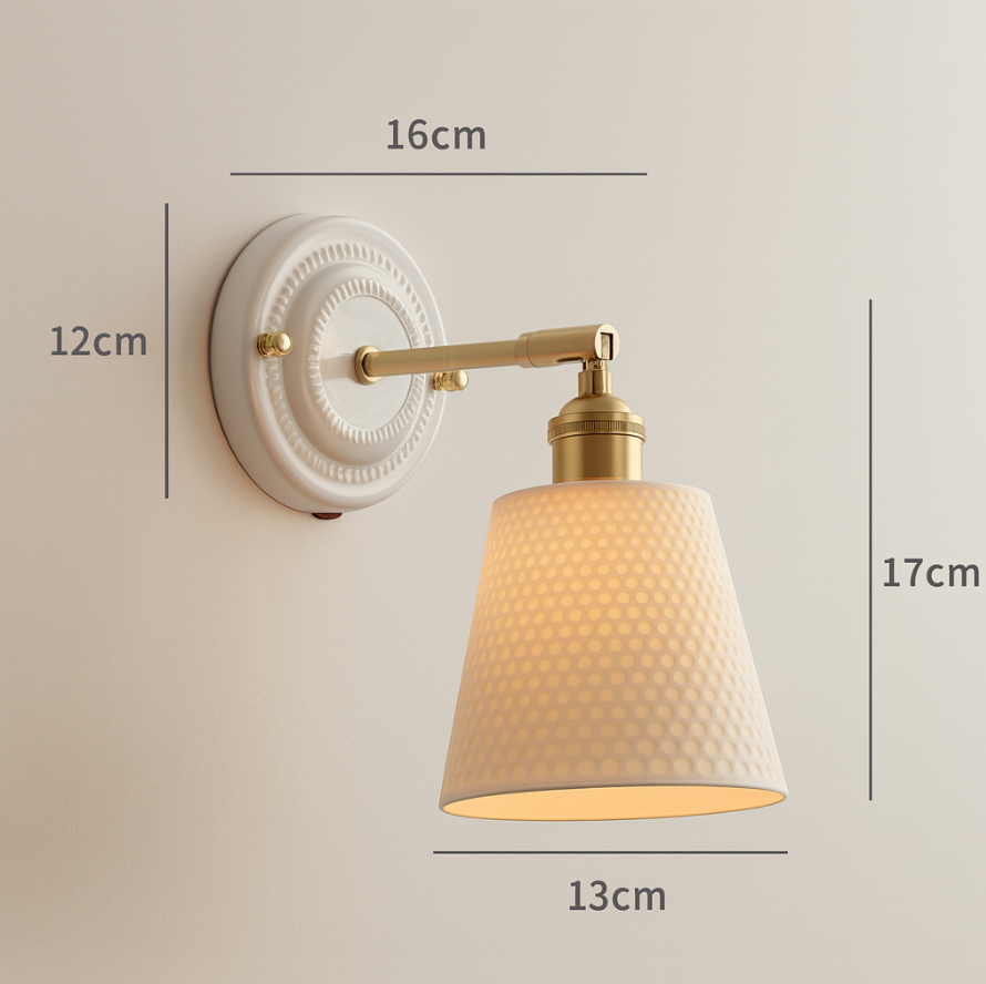 Vintage Ceramic Wall Light with Copper Fittings