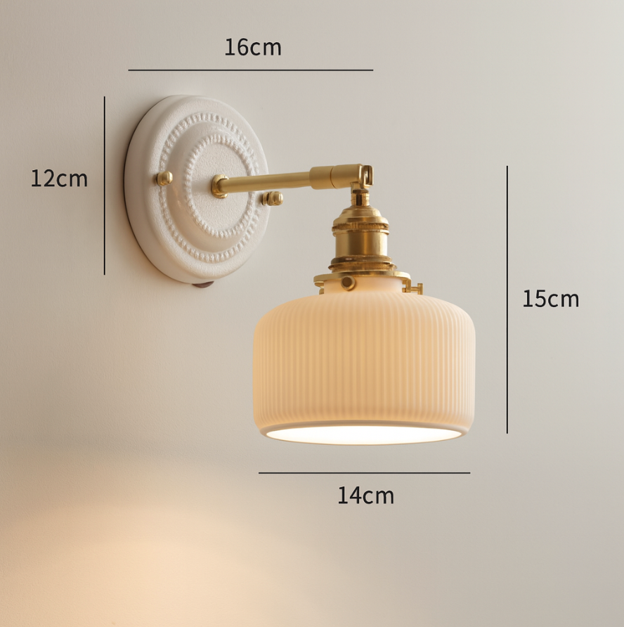 Vintage Ceramic Wall Light with Copper Fittings