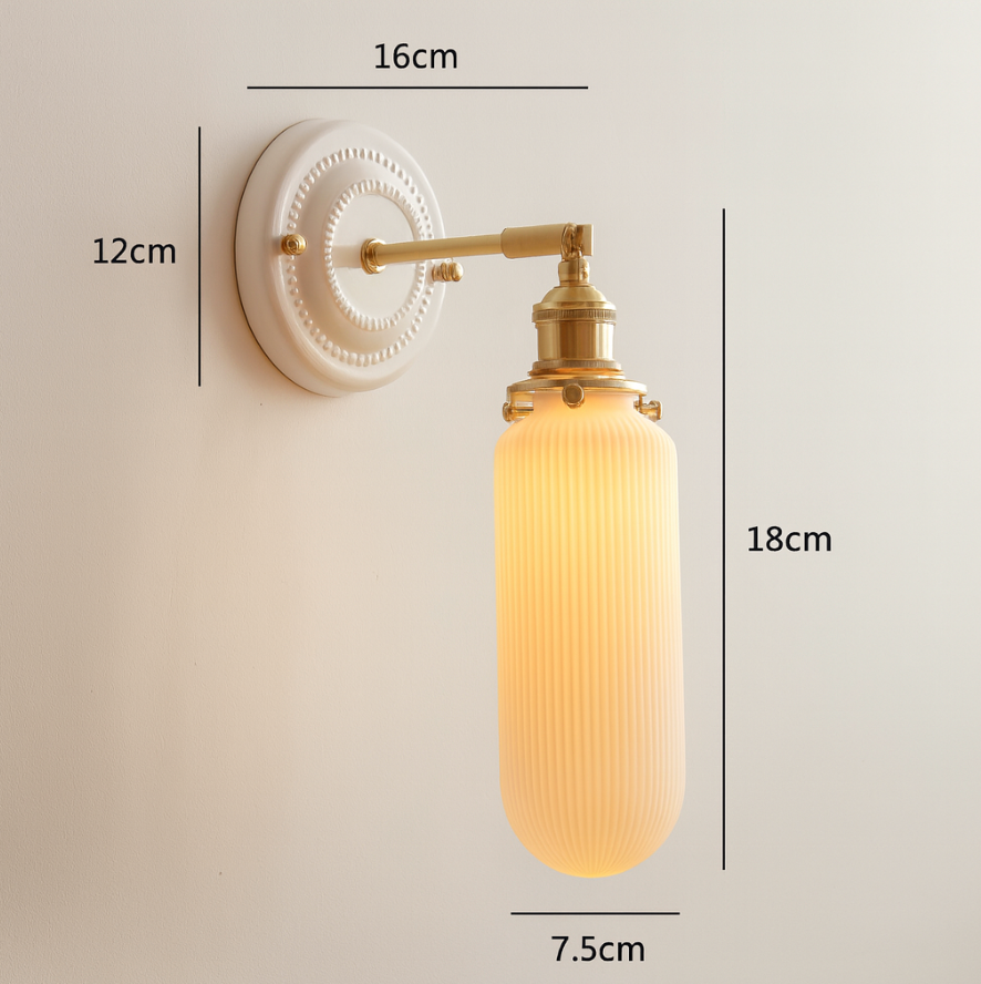 Vintage Ceramic Wall Light with Copper Fittings