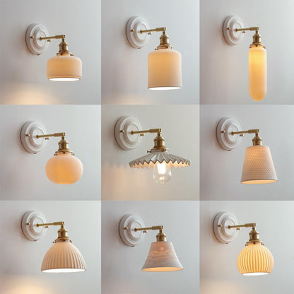 Vintage Ceramic Wall Light with Copper Fittings