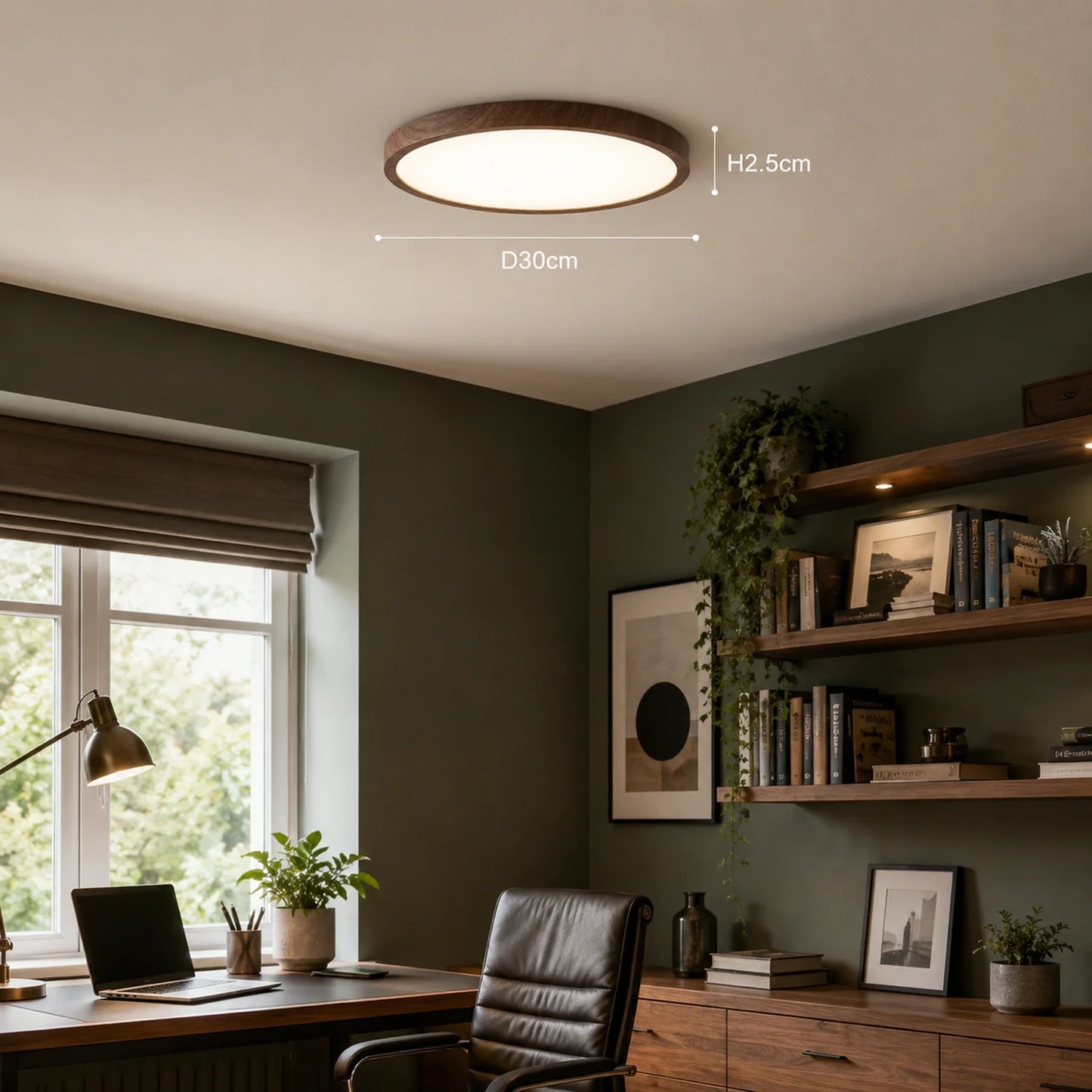 Modern LED Flush Mount Ceiling Light with Wood Grain Finish