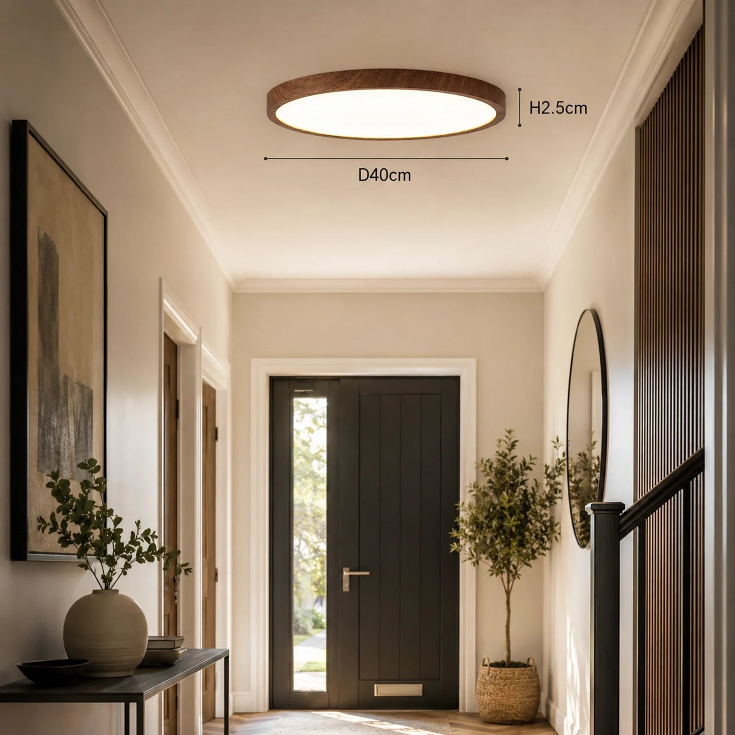 Modern LED Flush Mount Ceiling Light with Wood Grain Finish
