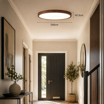 Modern LED Flush Mount Ceiling Light with Wood Grain Finish